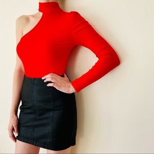 Shein red one shoulder bodysuit